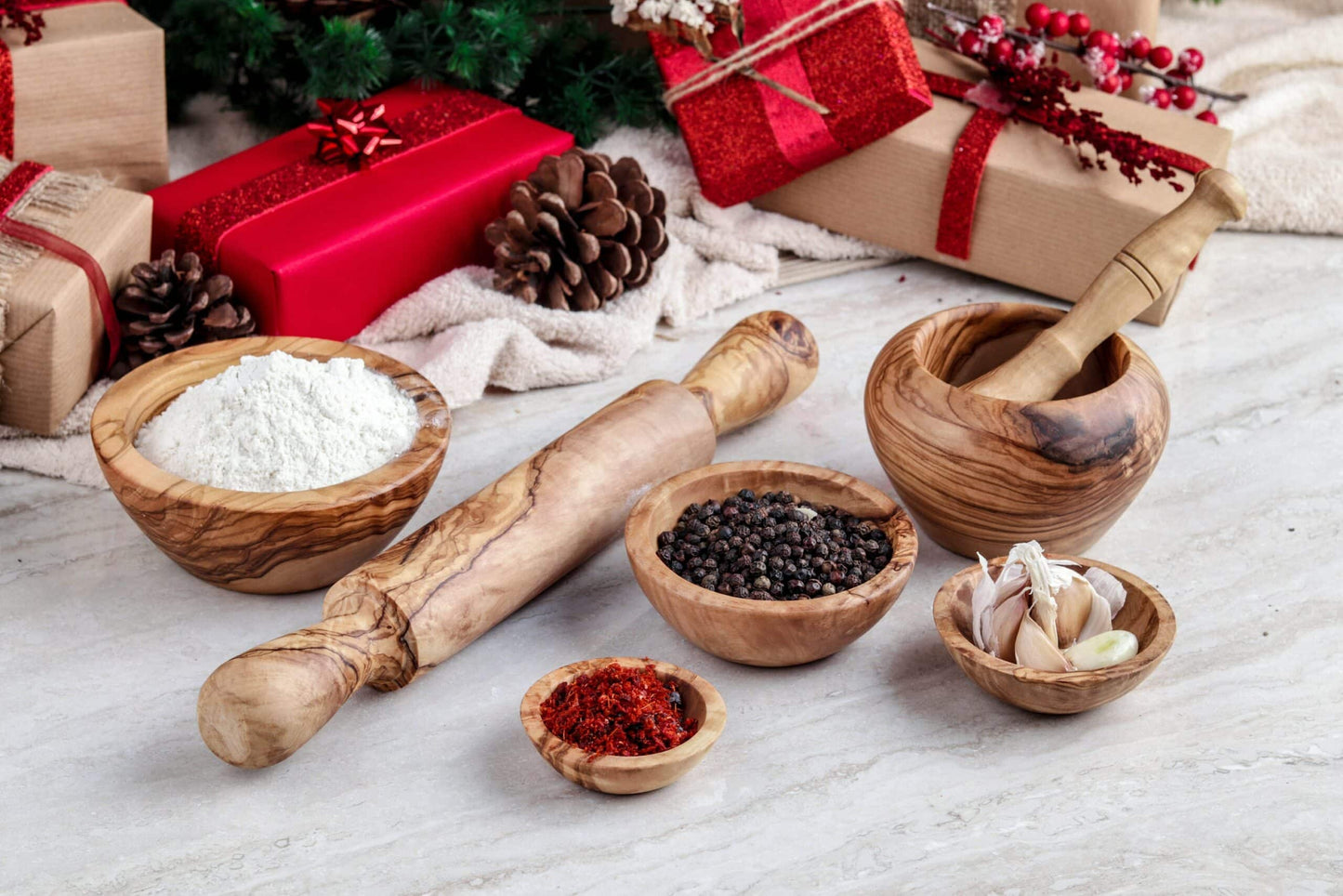 Set of Kitchen Accessories made of Tunisian Olive Wood