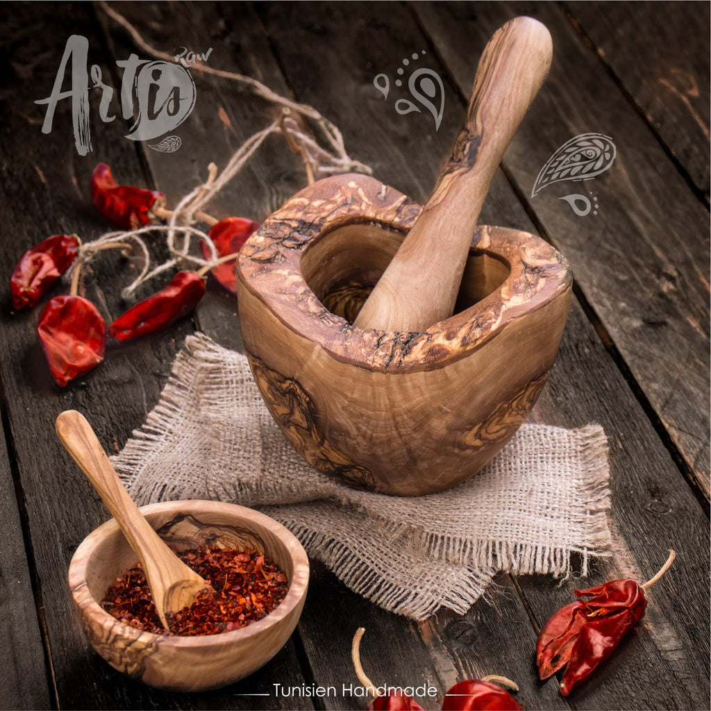 Rustic Olive Wood Mortar and Pestle – Handmade Kitchen Tool