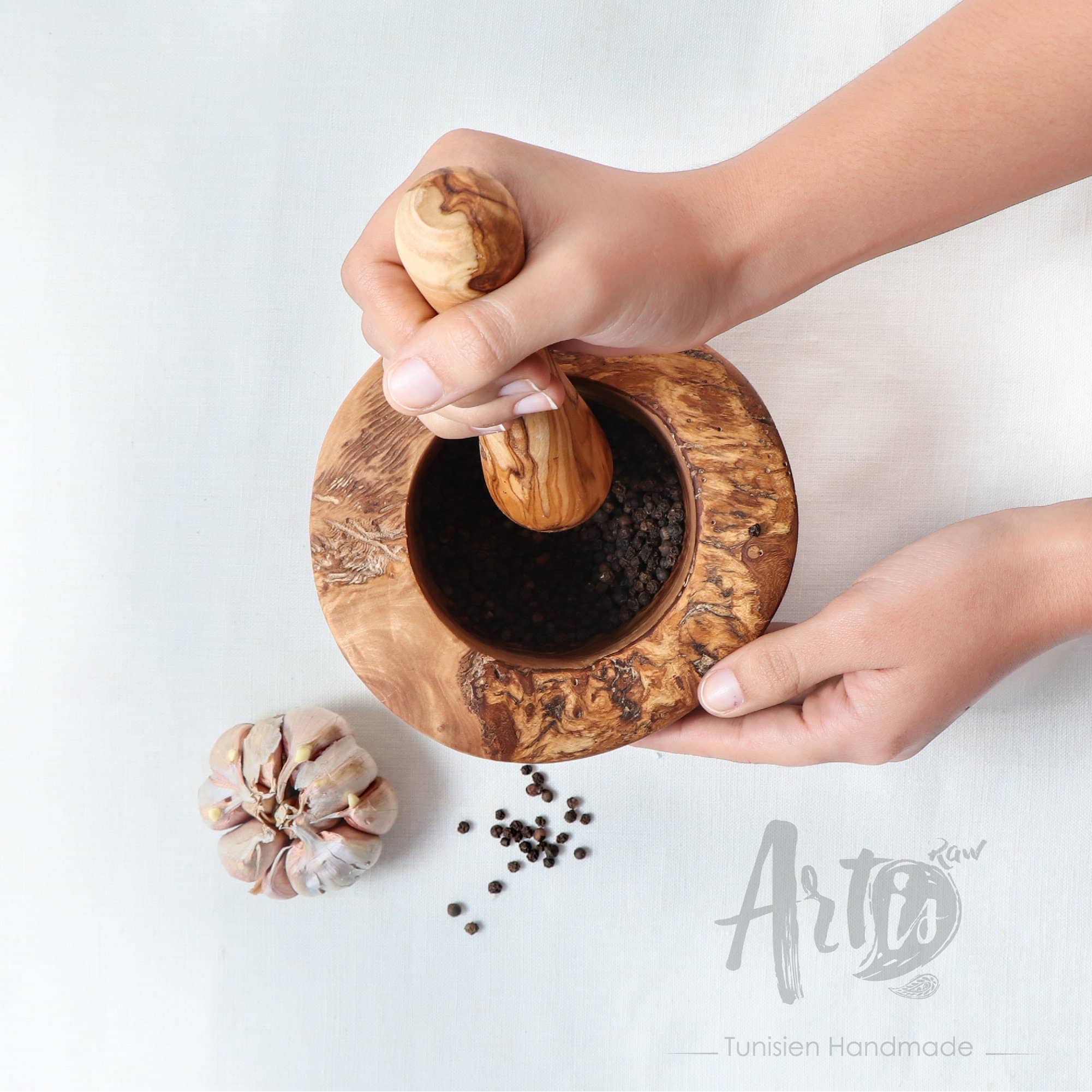 Rustic Olive Wood Mortar and Pestle – Handmade Kitchen Tool