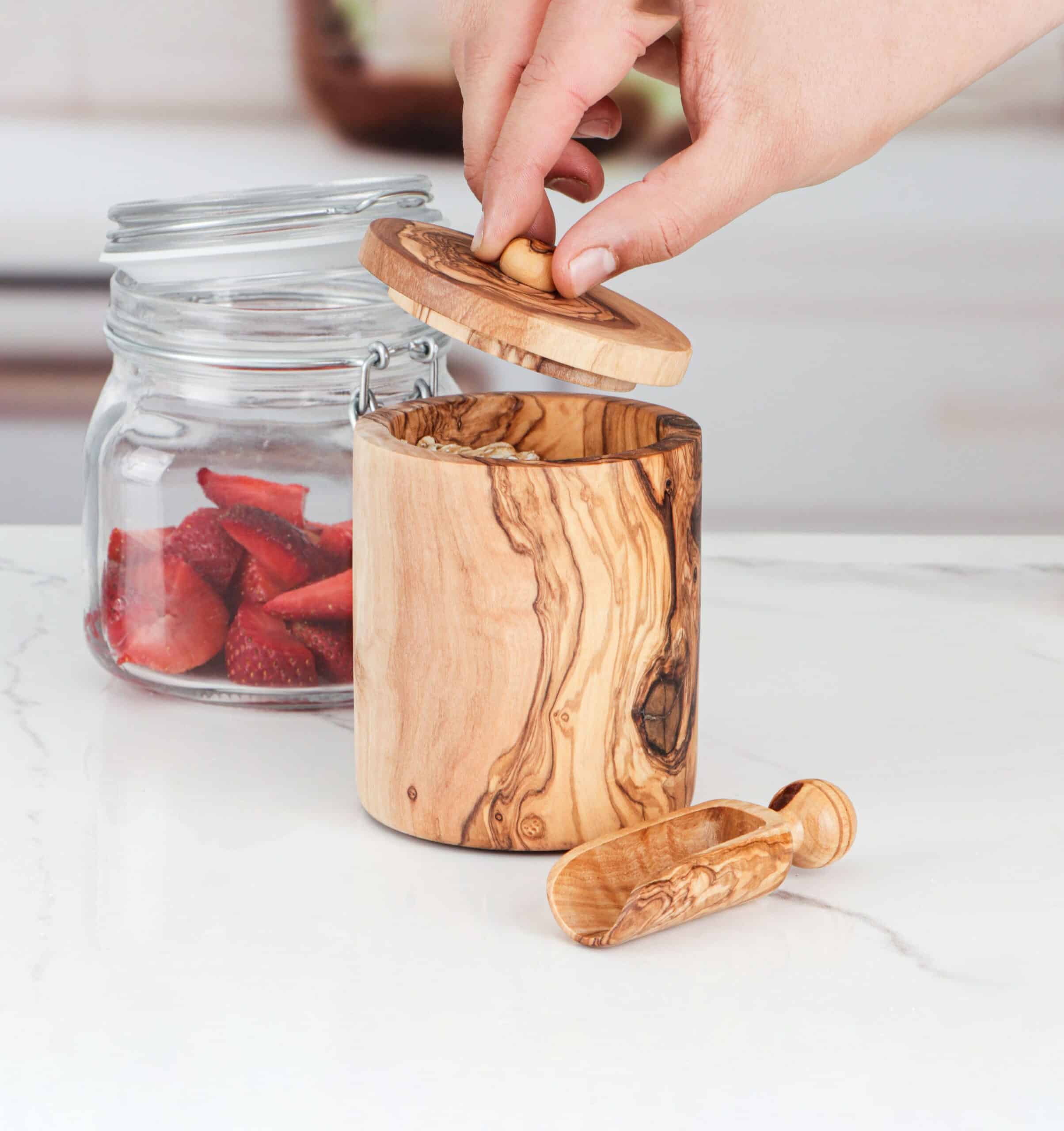Spice Box Wood Handmade, with Wooden Spoon