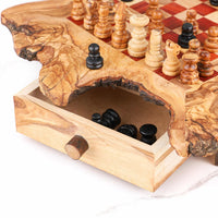 Rustic Olive Wood Chess Set with Storage – Handmade Board Game