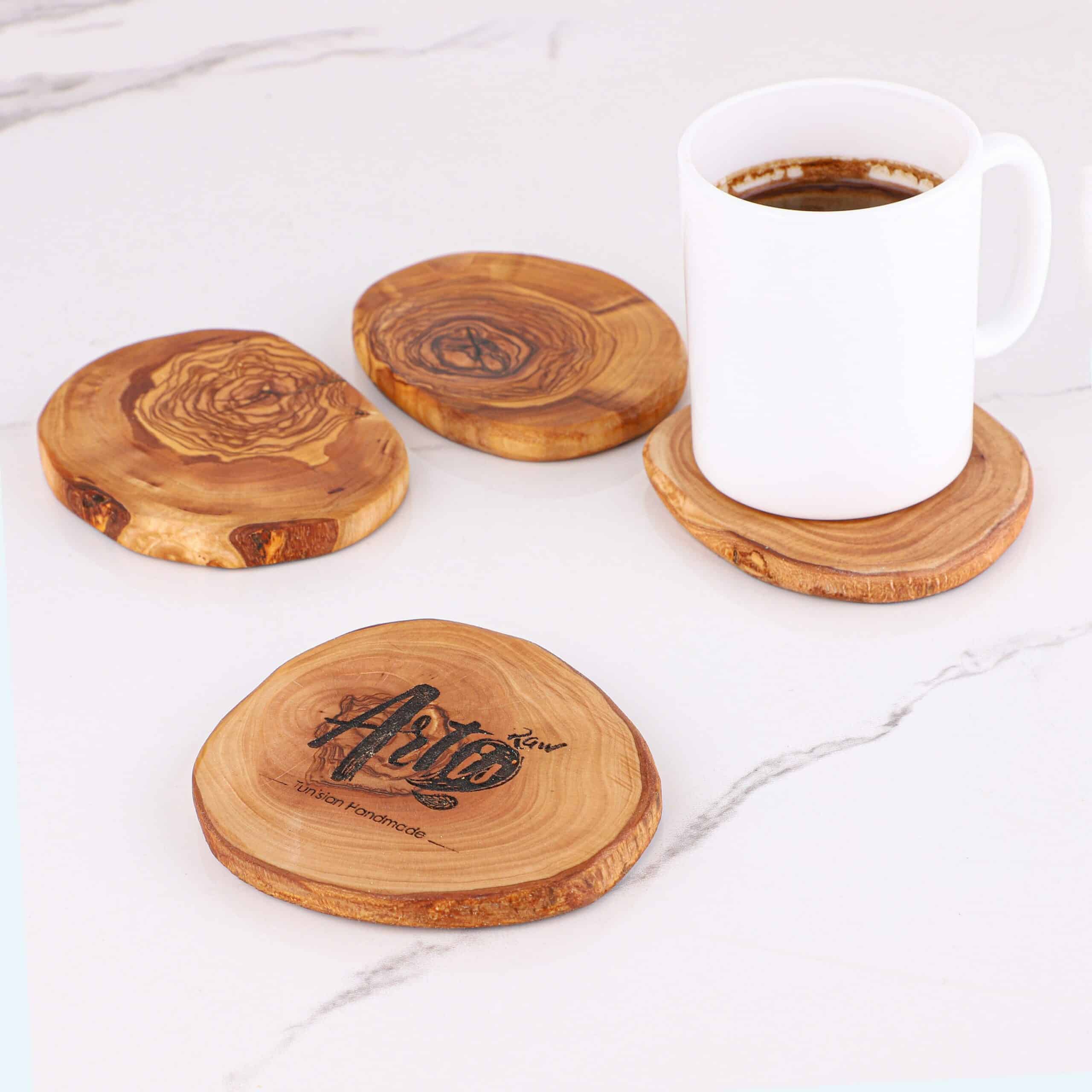 Handmade Engraved Wooden Coasters Round
