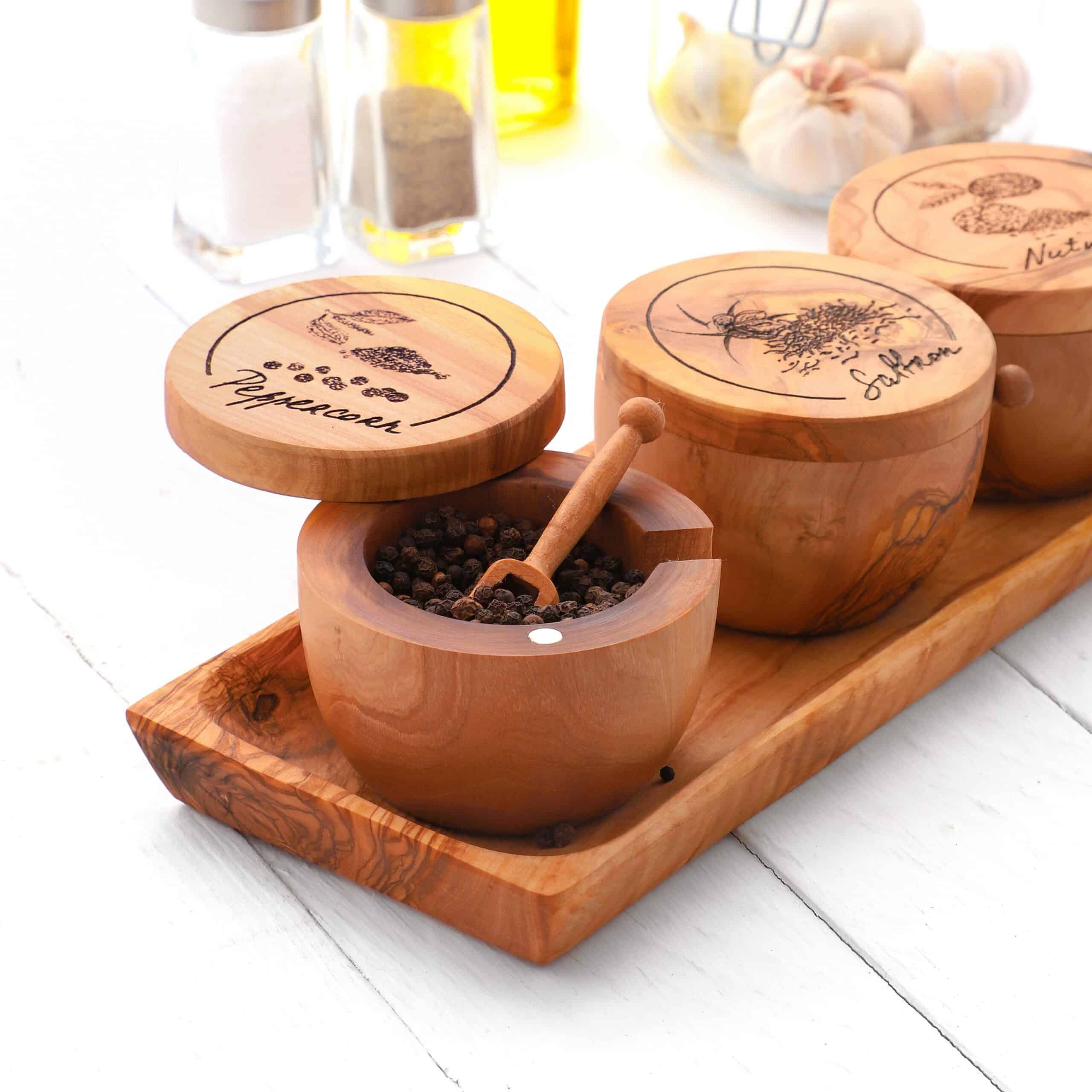 Handmade Wooden Spice Rack. Wooden Salt Cellars