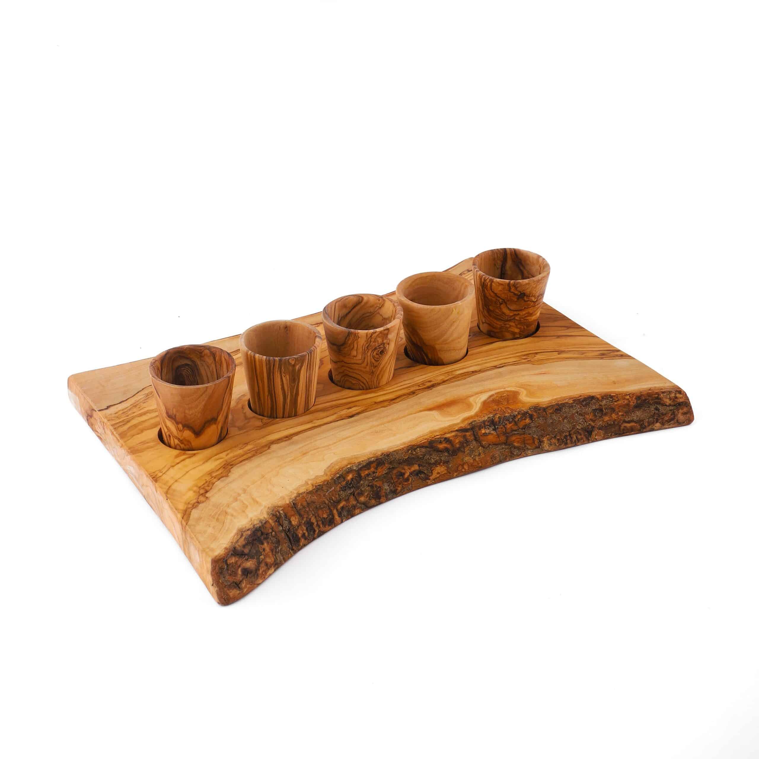 Set of 5 Wood Shot Glasses with Serving Board