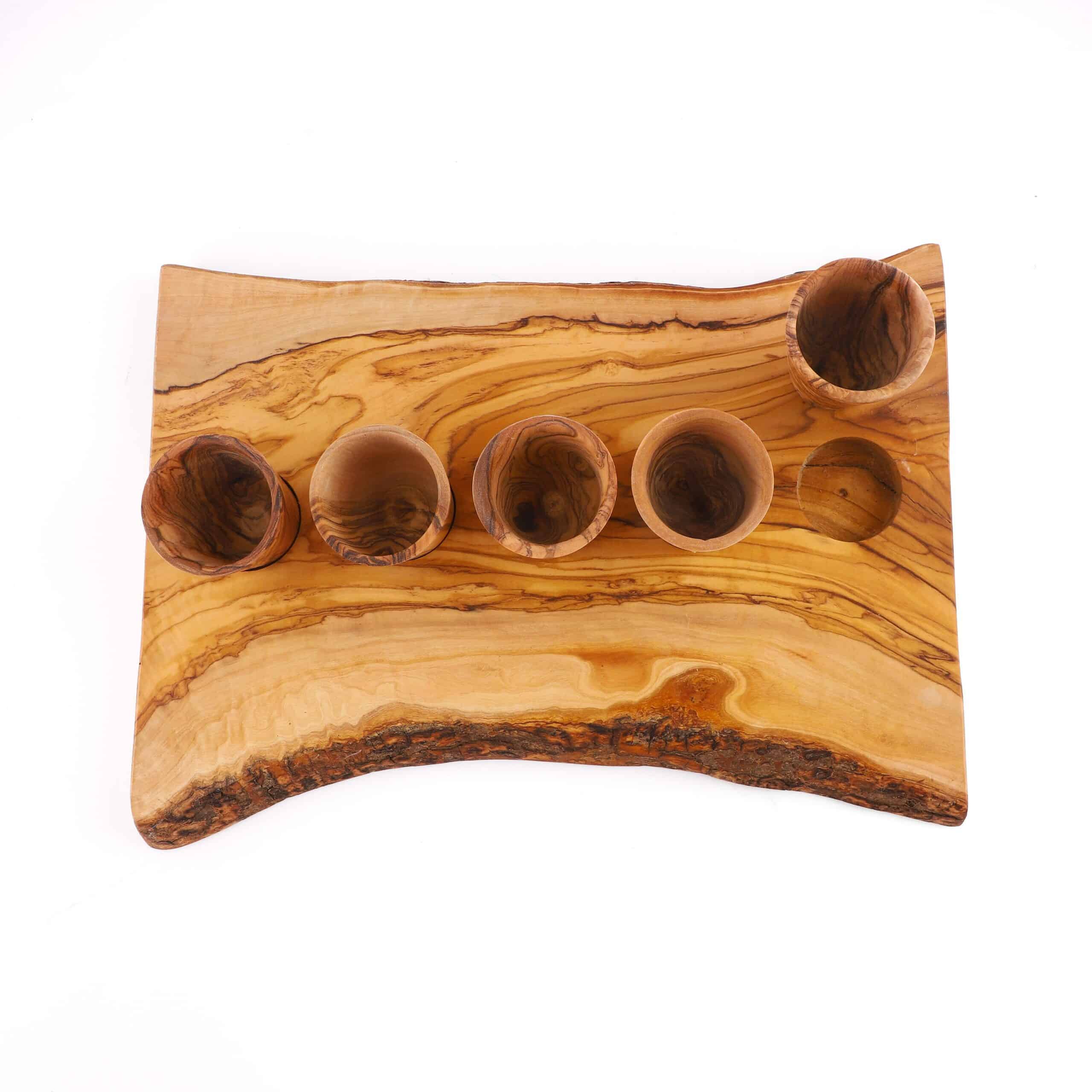 Set of 5 Wood Shot Glasses with Serving Board