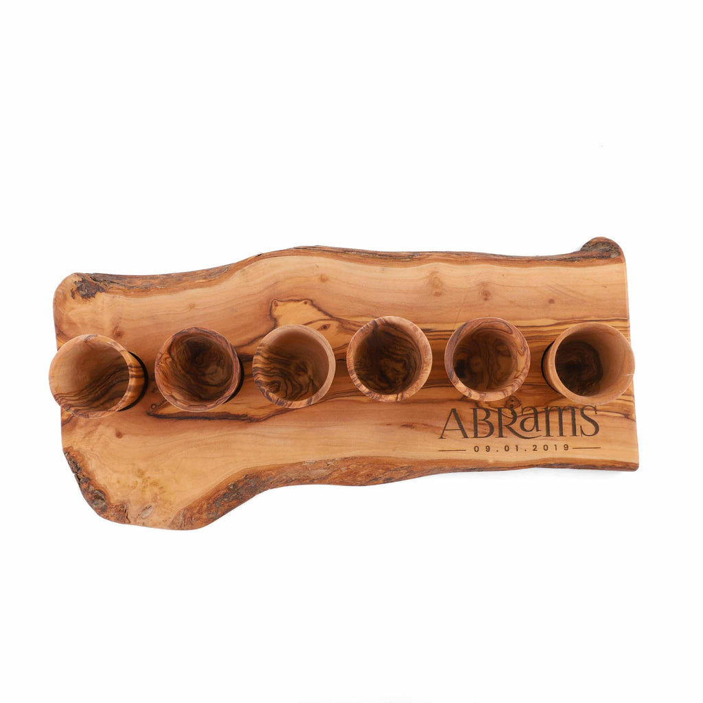 Set of 6 Wooden Shot Glasses with serving Board