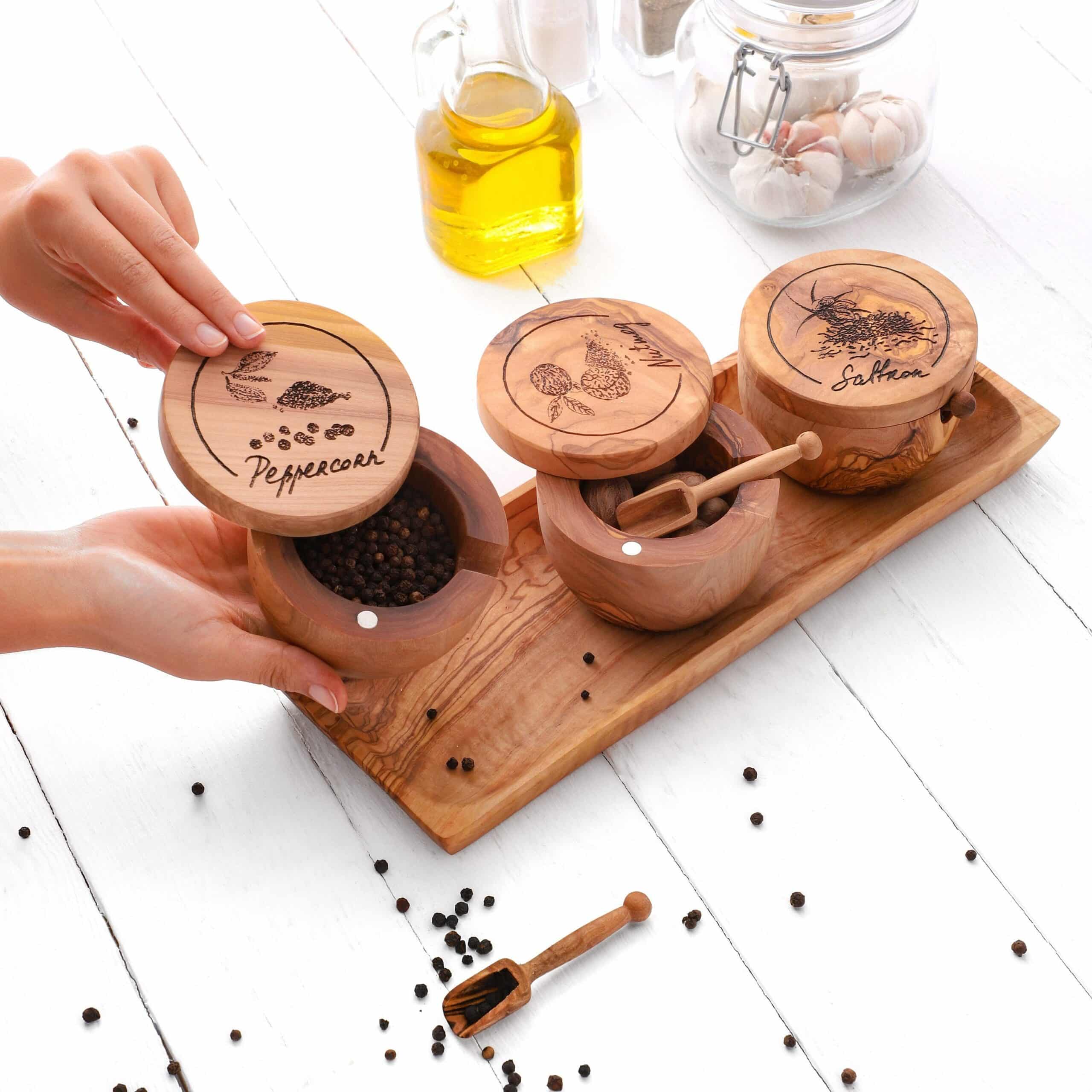 Handmade Wooden Spice Rack. Wooden Salt Cellars