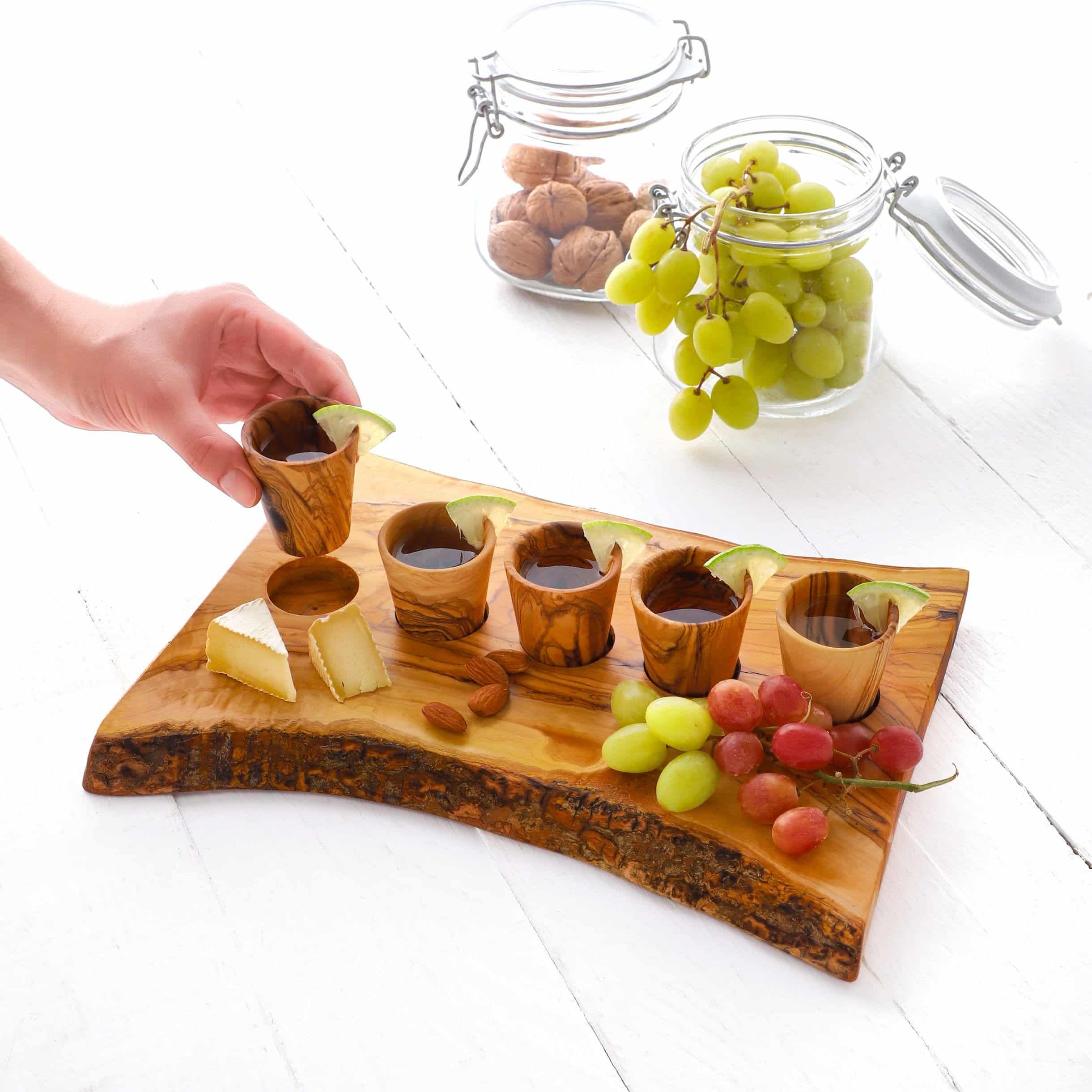 Set of 5 Wood Shot Glasses with Serving Board
