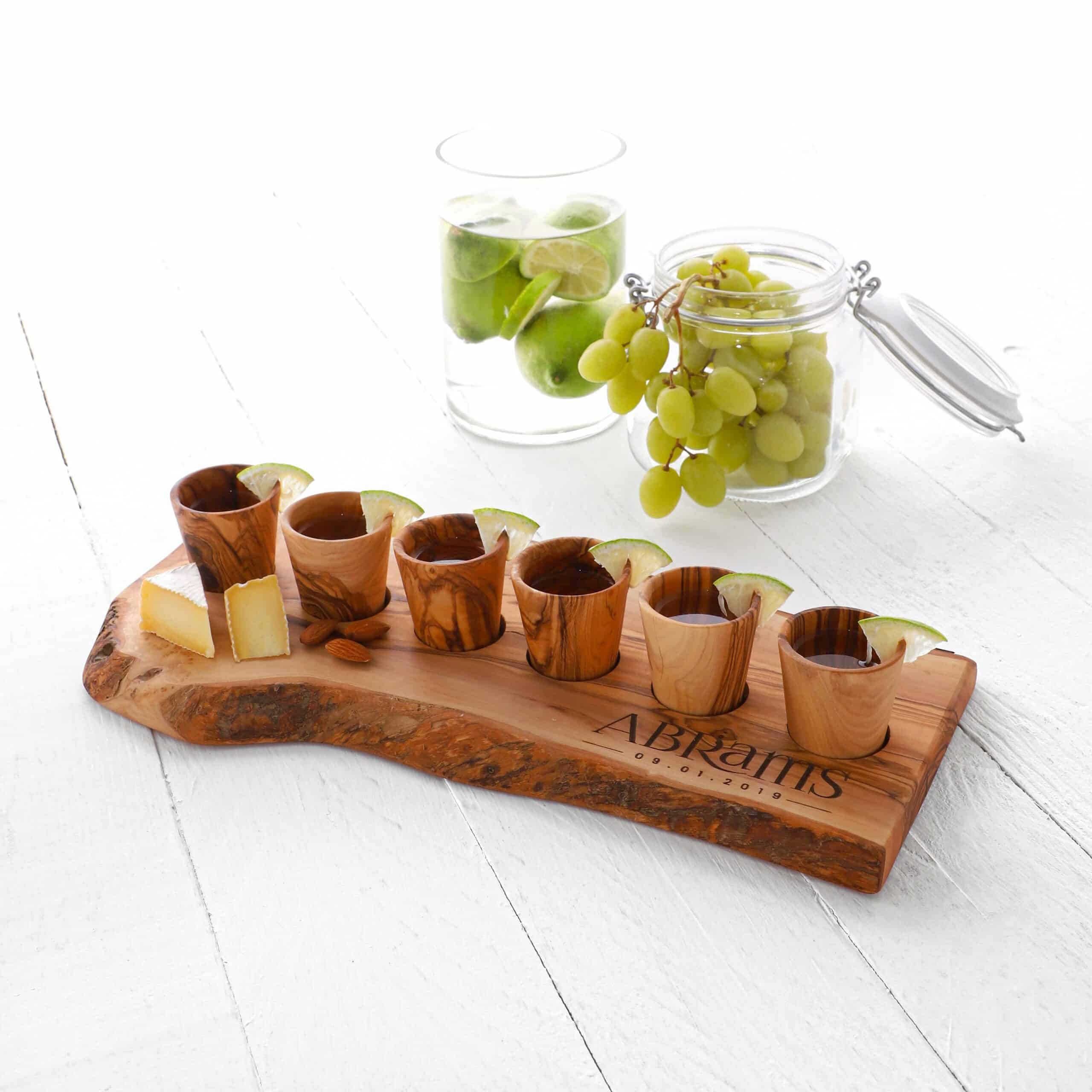 Set of 6 Wooden Shot Glasses with serving Board