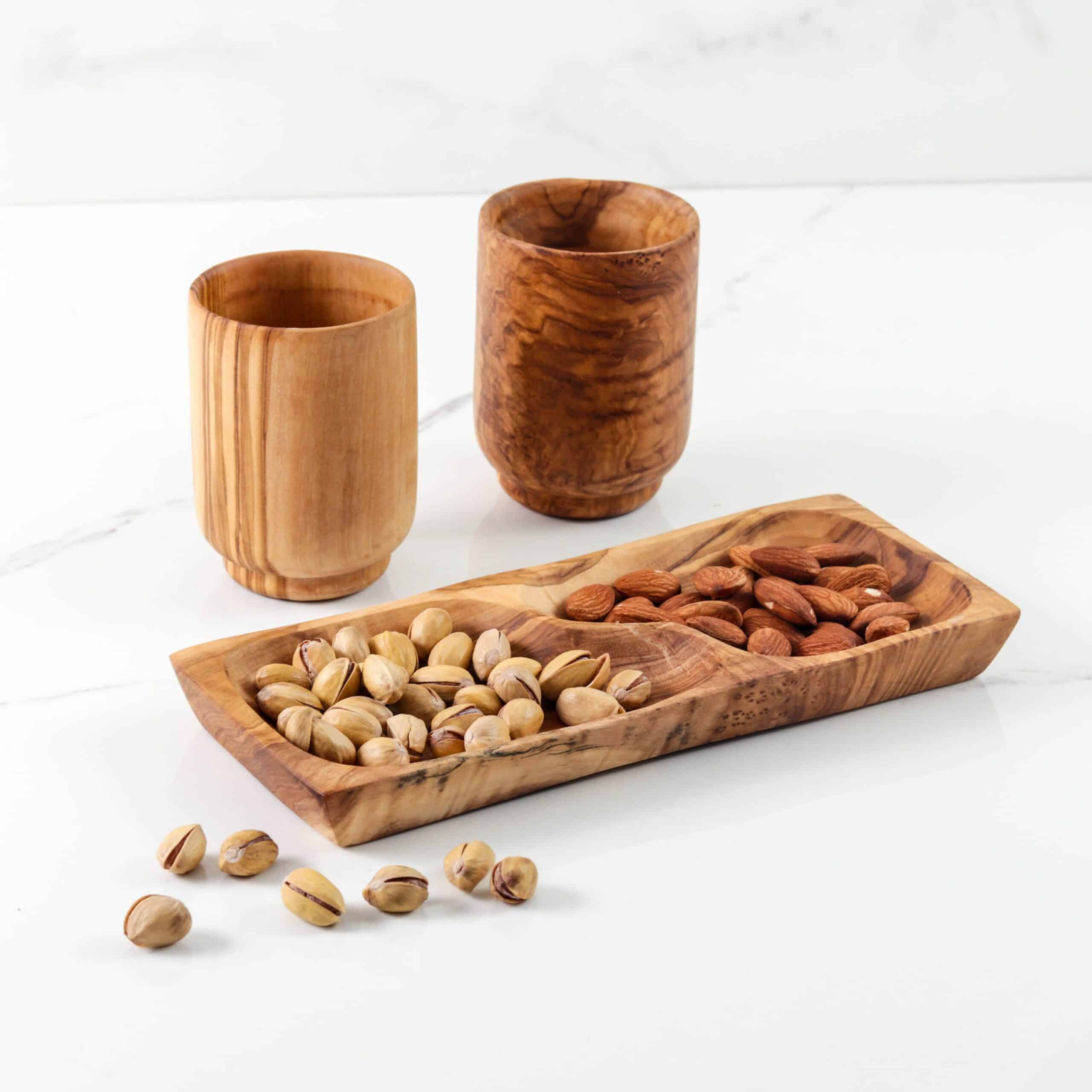 Divided serving dish made of Tunisian Olive Wood