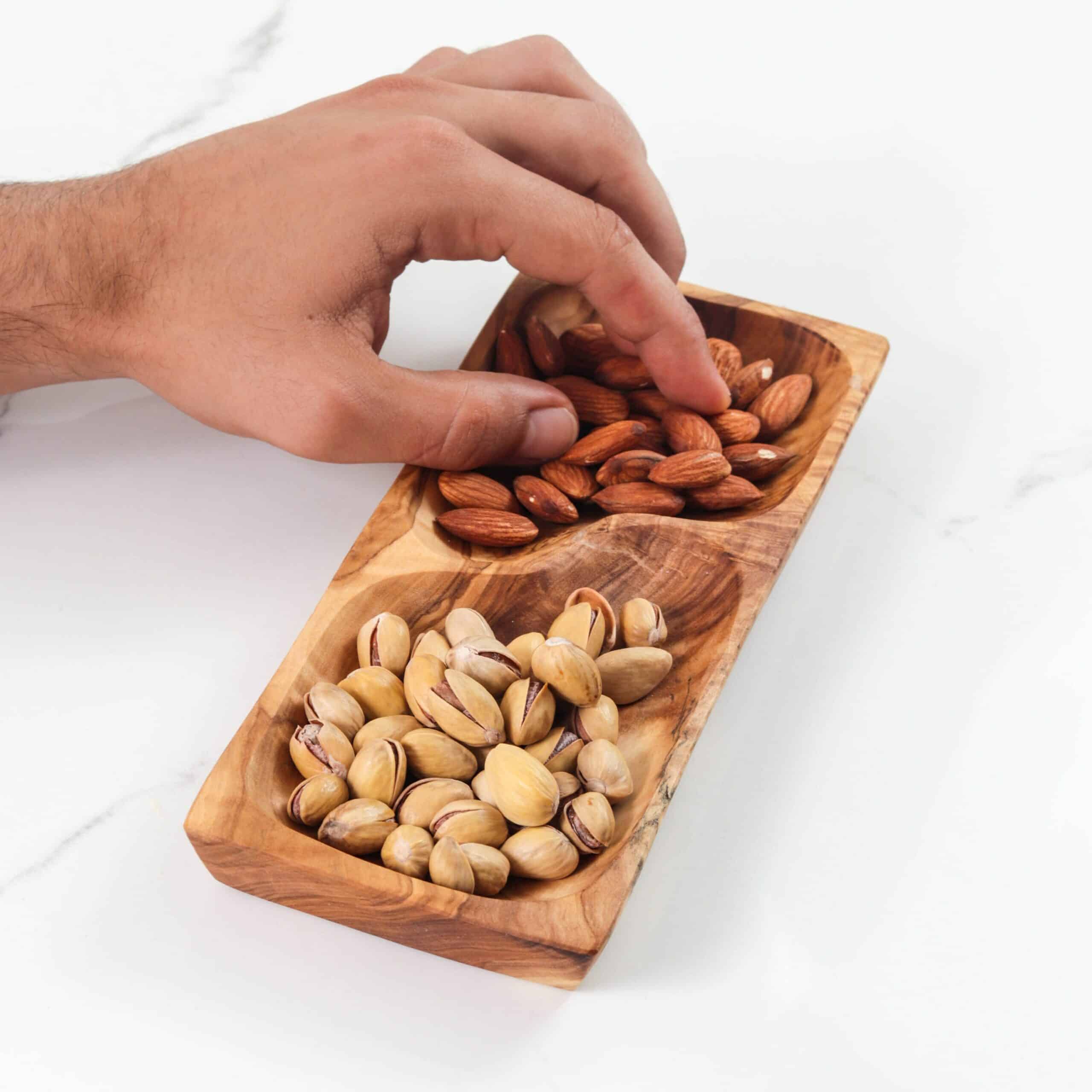 Divided serving dish made of Tunisian Olive Wood