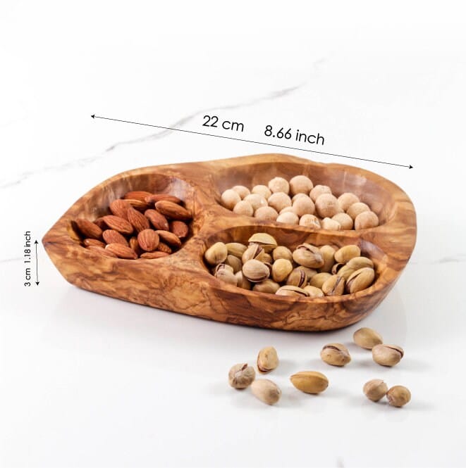 Divided serving dish made of Tunisian Olive Wood