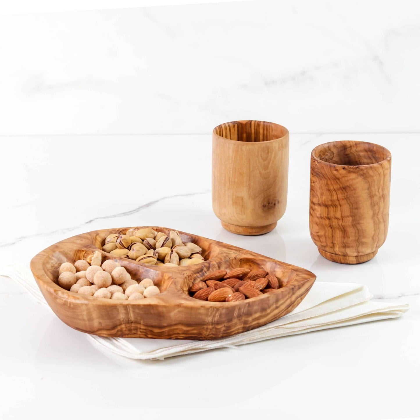 Divided serving dish made of Tunisian Olive Wood