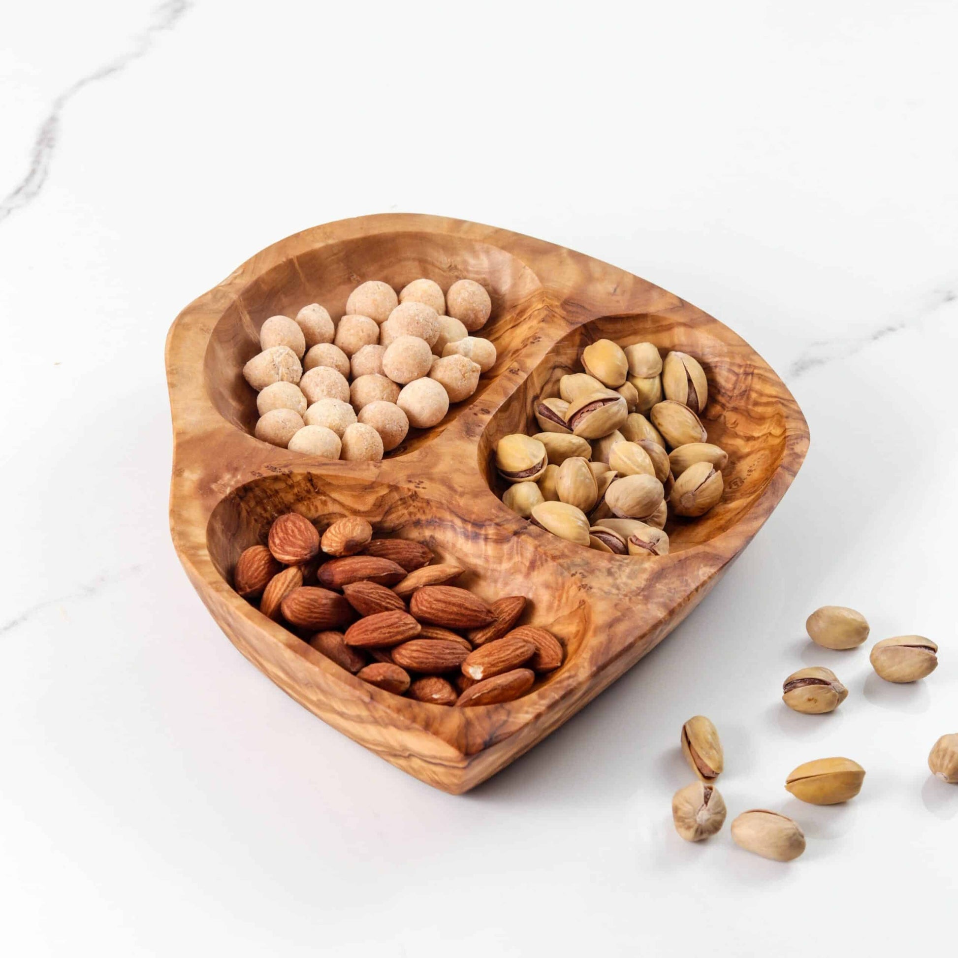 Divided serving dish made of Tunisian Olive Wood