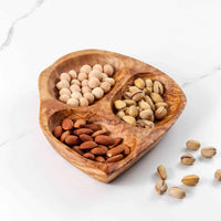 Divided serving dish made of Tunisian Olive Wood
