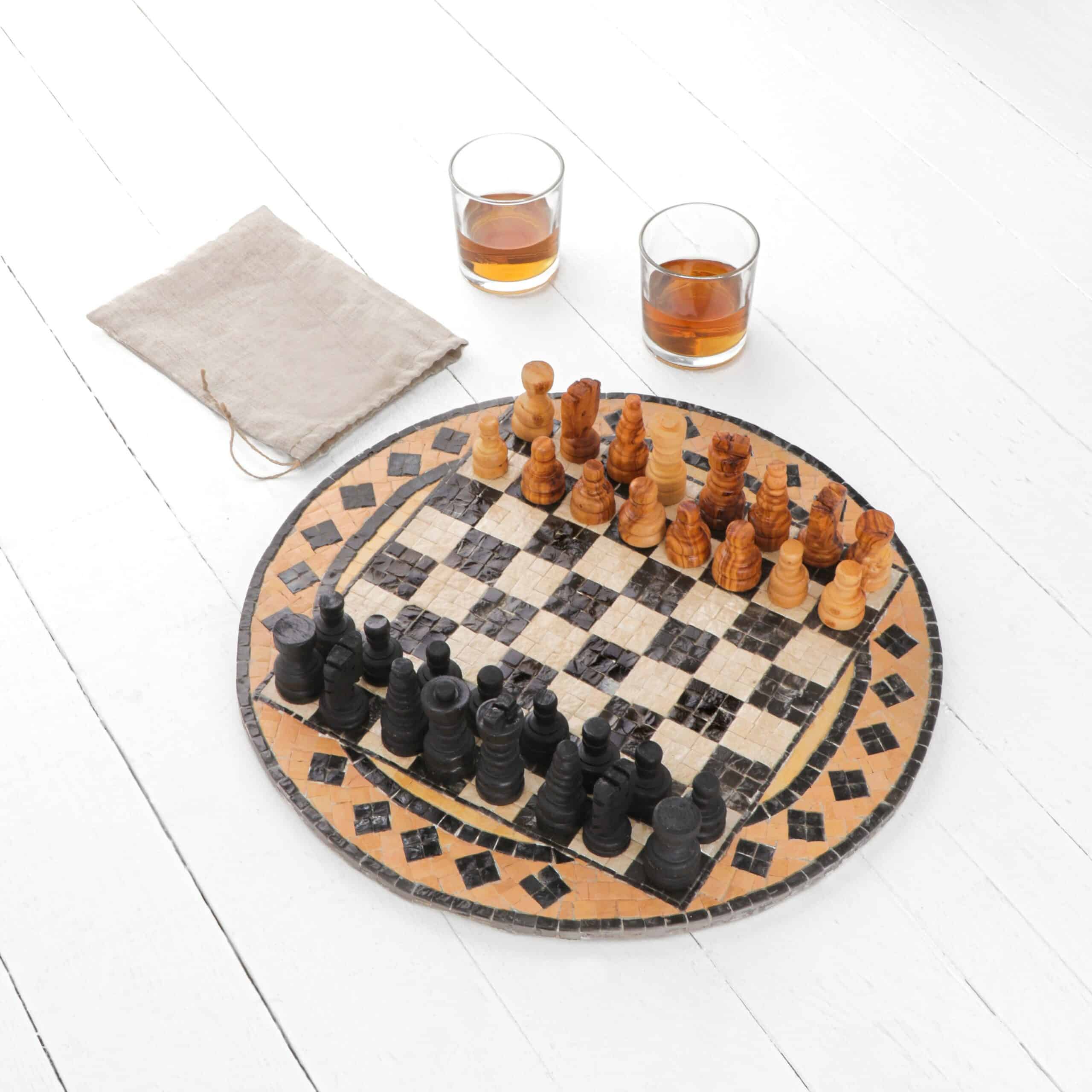 Elegant Marble & Olive Wood Chess Set – Hand-Carved Wooden Chess Pieces
