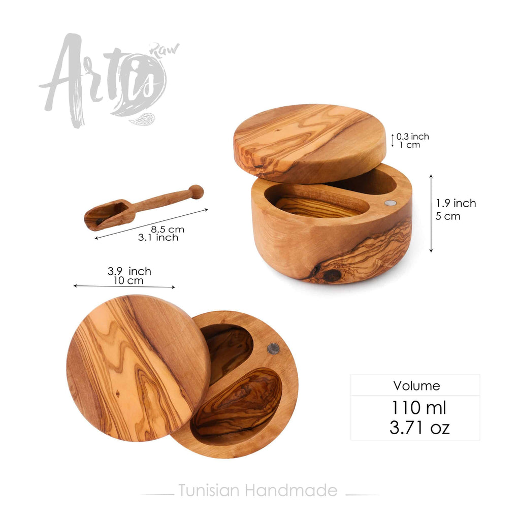 Divided Salt Cellar with Lid, Olive Wood Handmade