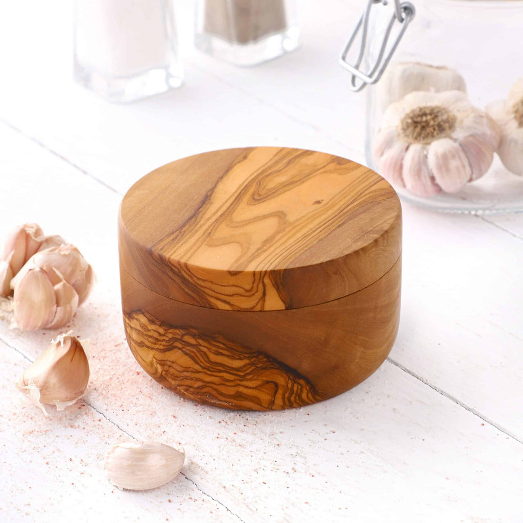 Divided Salt Cellar with Lid, Olive Wood Handmade