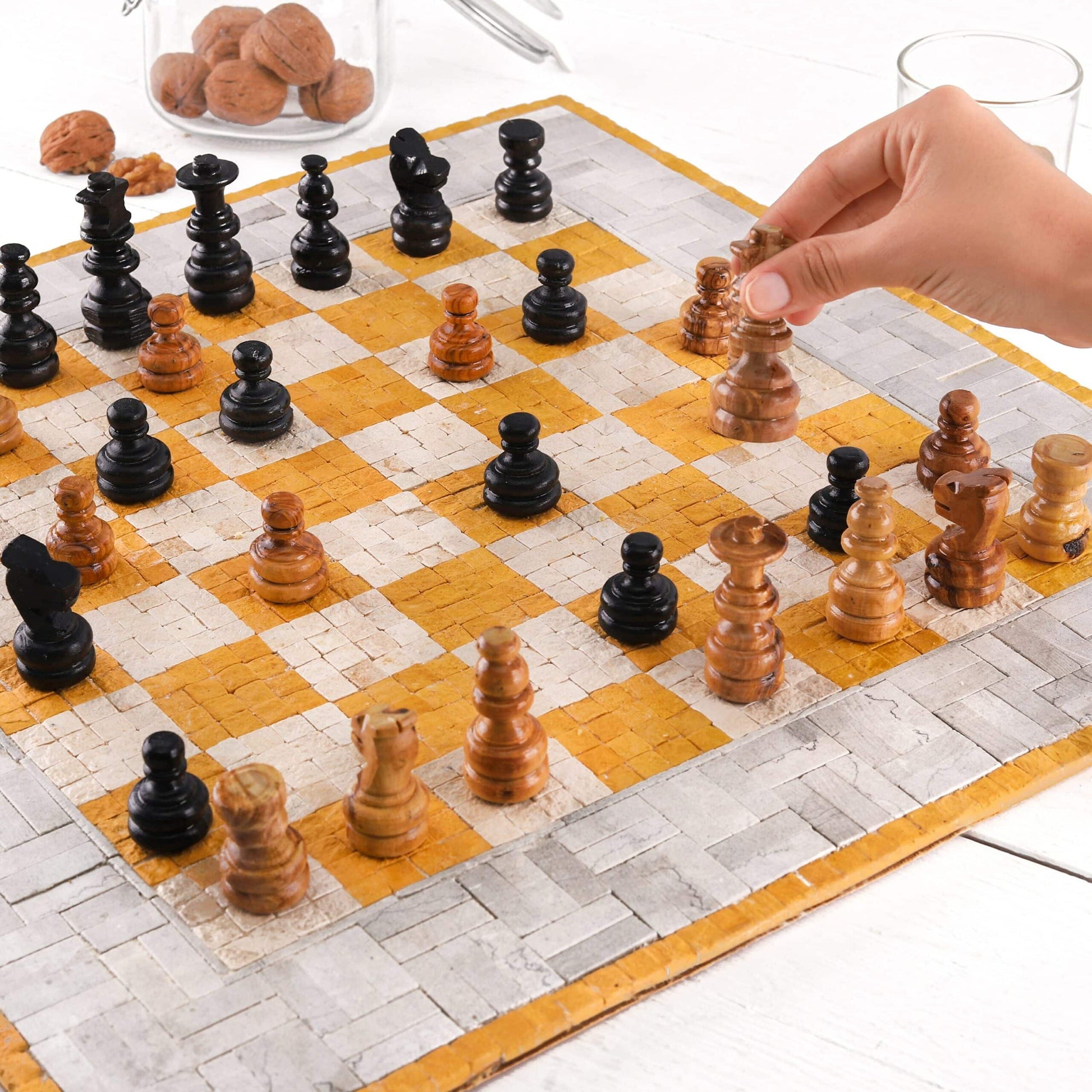 Elegant Marble Chess Set,Wood Carved Chess Pieces