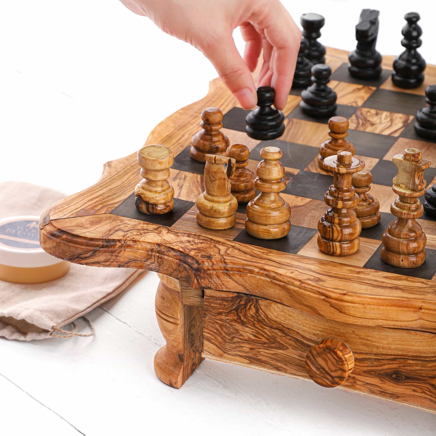 Fancy Olive Wood Chess Set with Storage and Pieces – Handcrafted Luxury Board Game