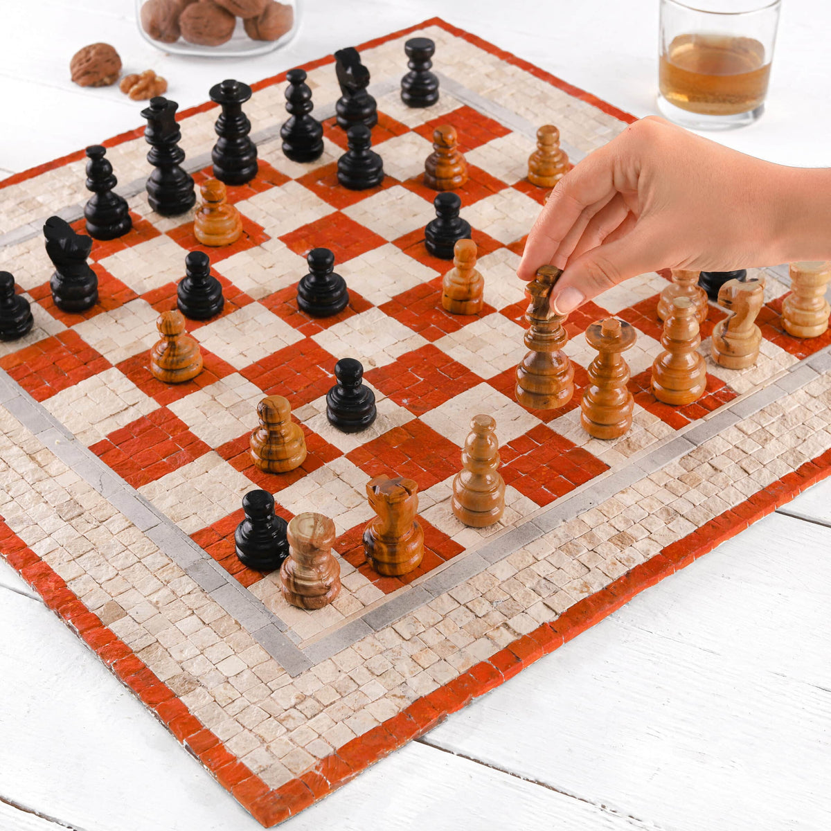 Elegant Marble Chess Set,Wood Carved Chess Pieces