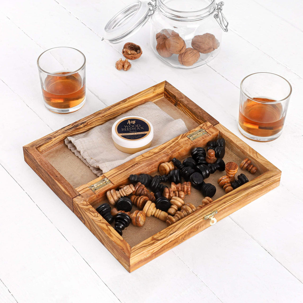 Folding Wooden Chess Set with Storage