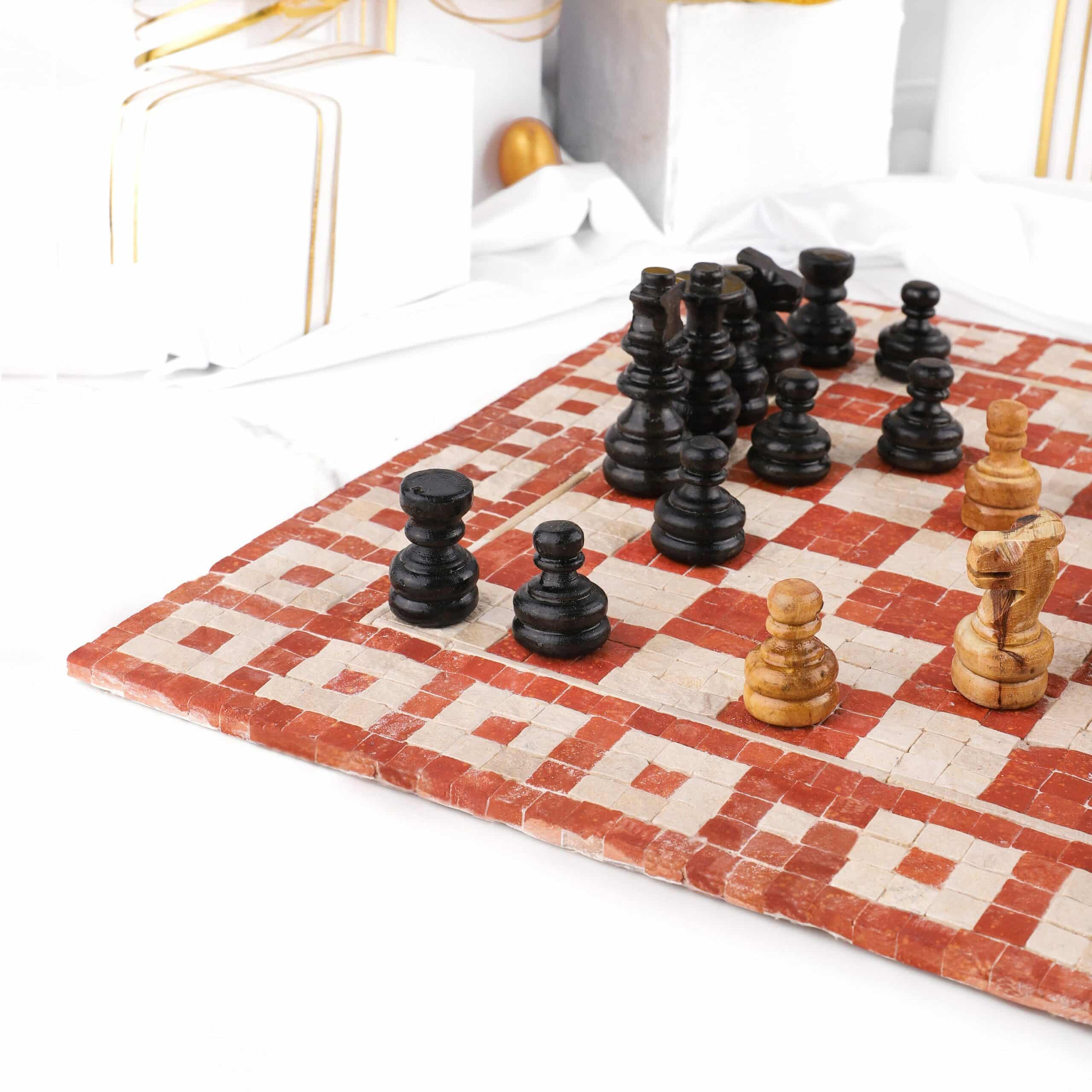 Elegant Marble Chess Set with Wooden Chess Pieces