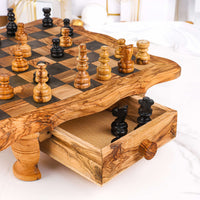 Fancy Olive Wood Chess Set with Storage and Pieces – Handcrafted Luxury Board Game