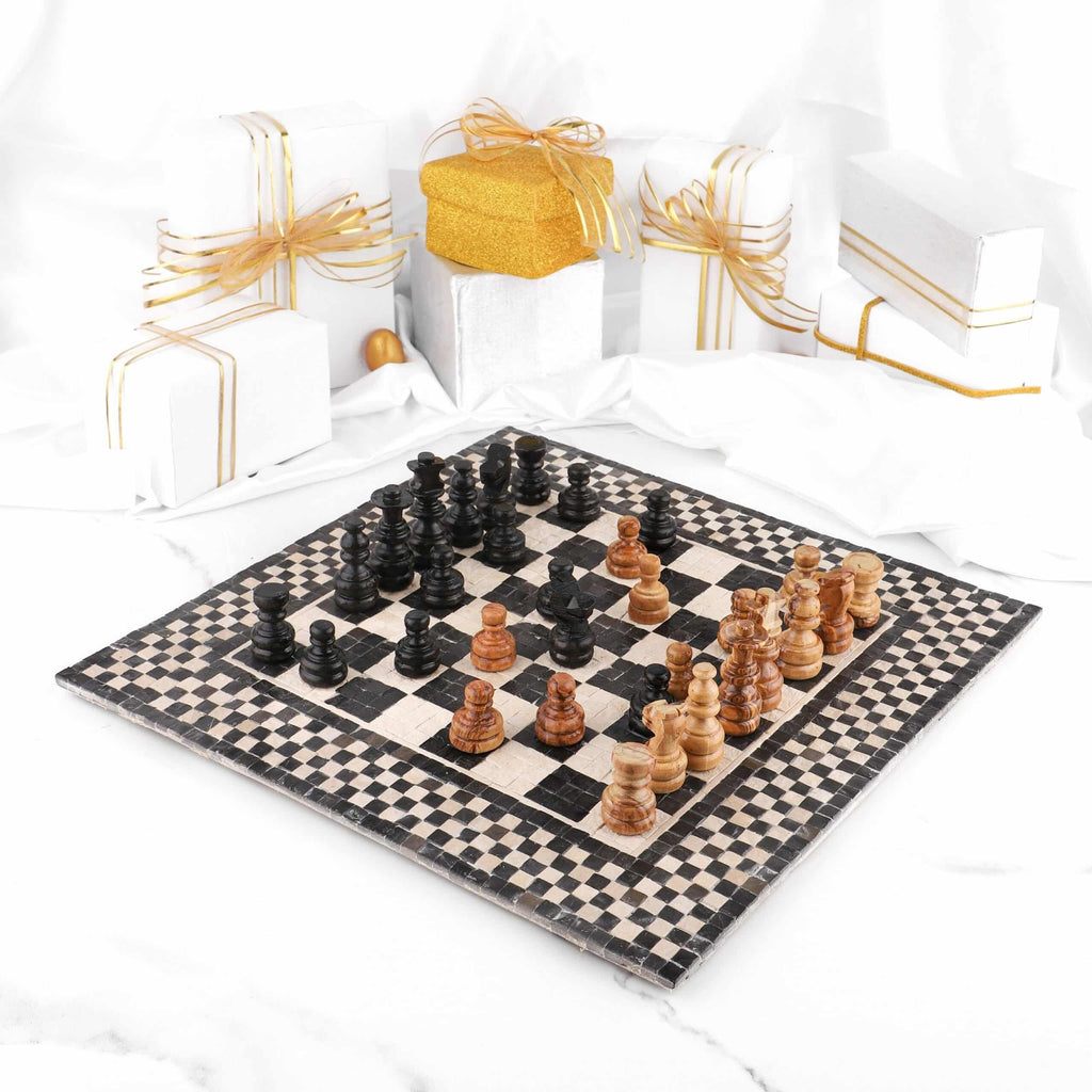 Elegant Marble Chess Set with Wooden Chess Pieces