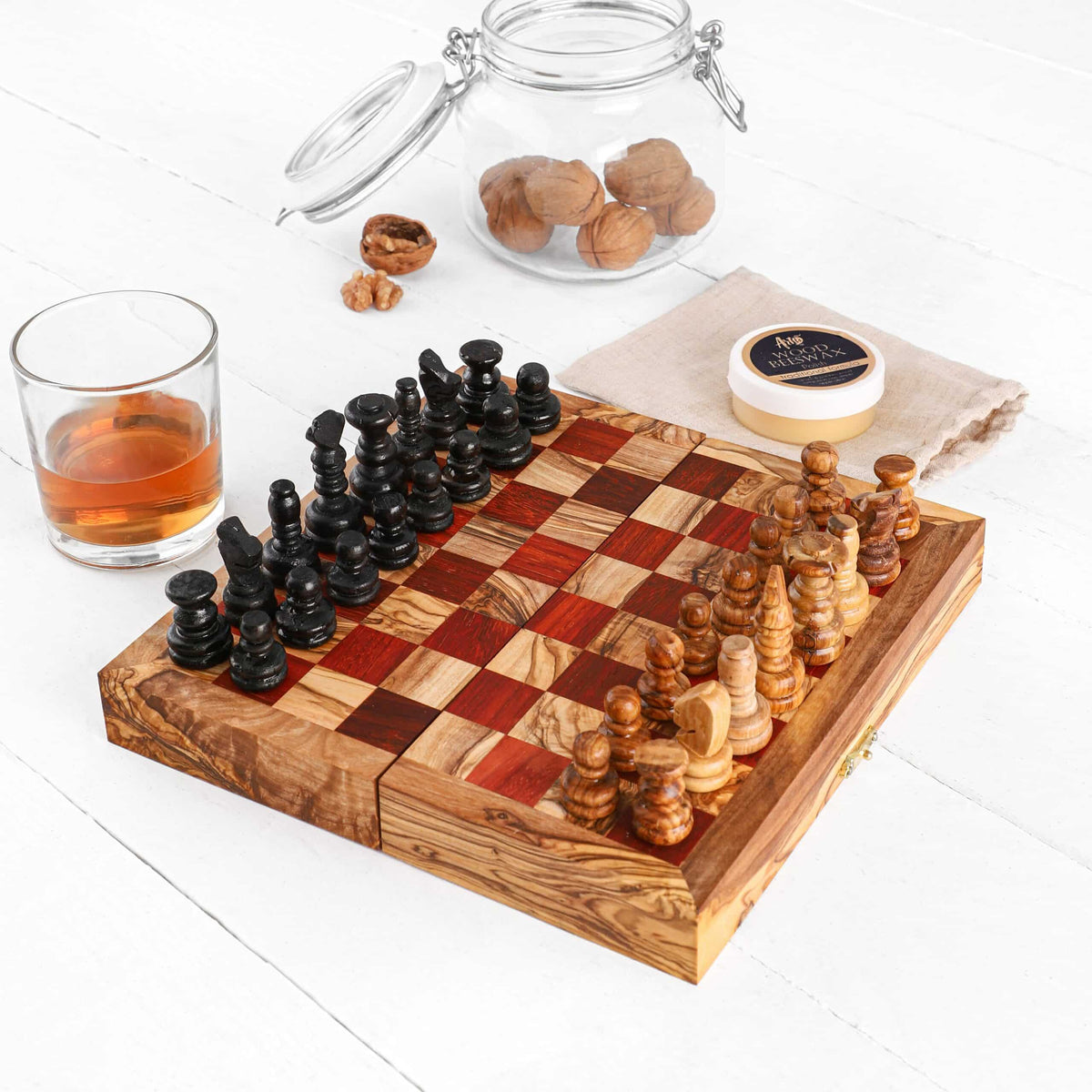 Folding Wooden Chess Set with Storage