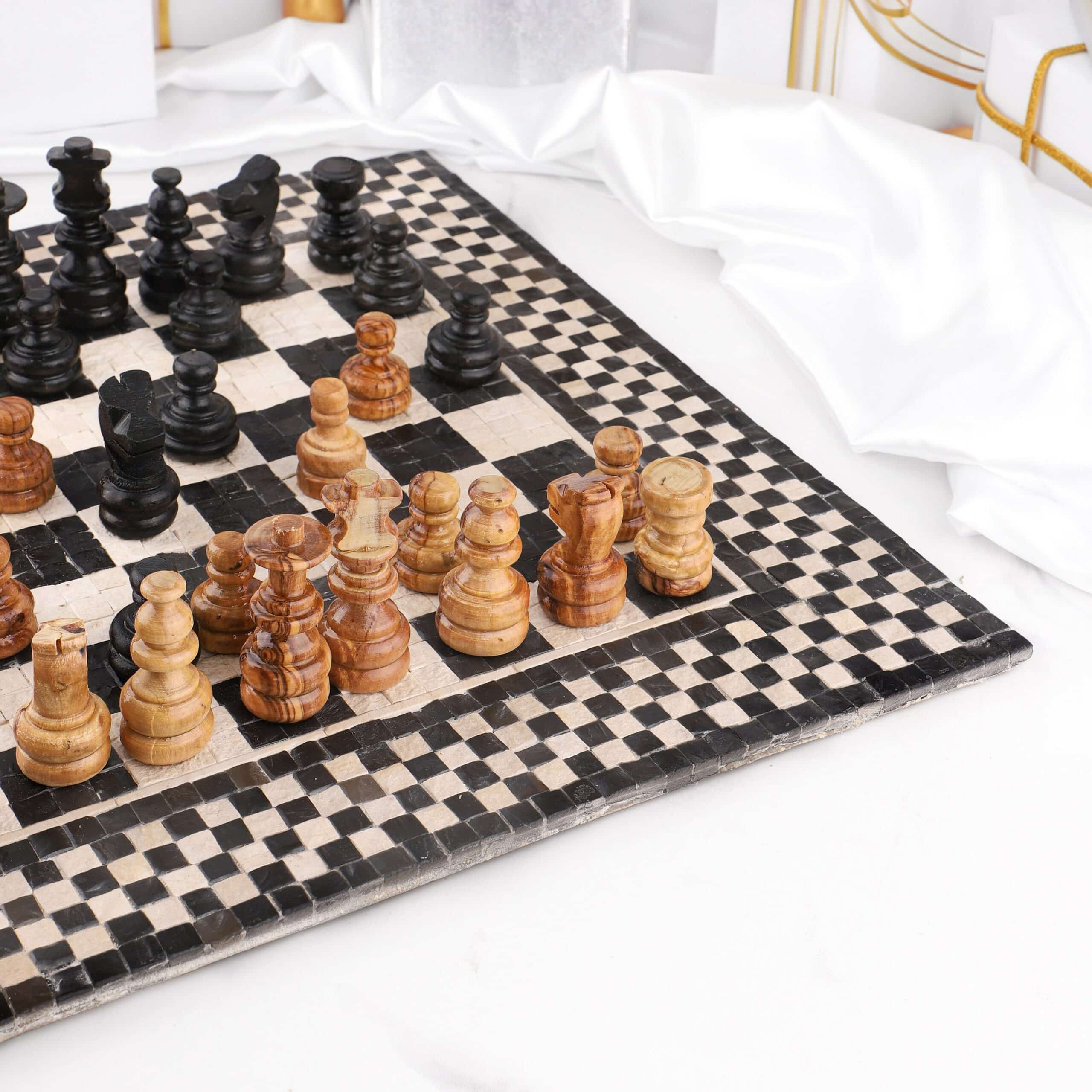 Elegant Marble Chess Set with Wooden Chess Pieces