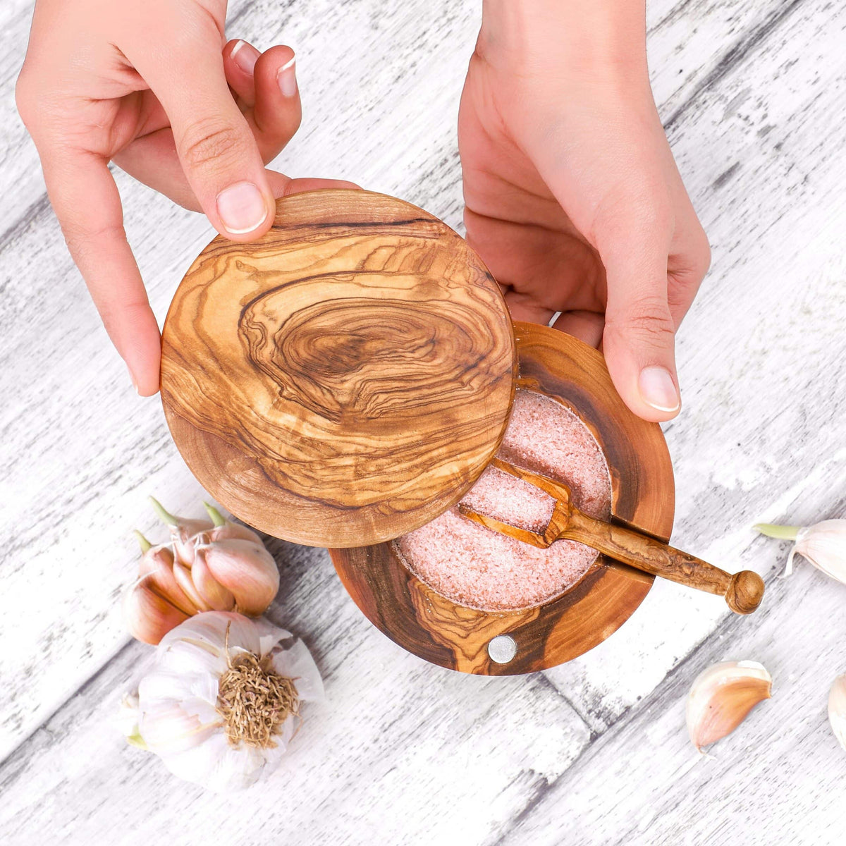 Wooden Salt Cellar with Wooden Spoon