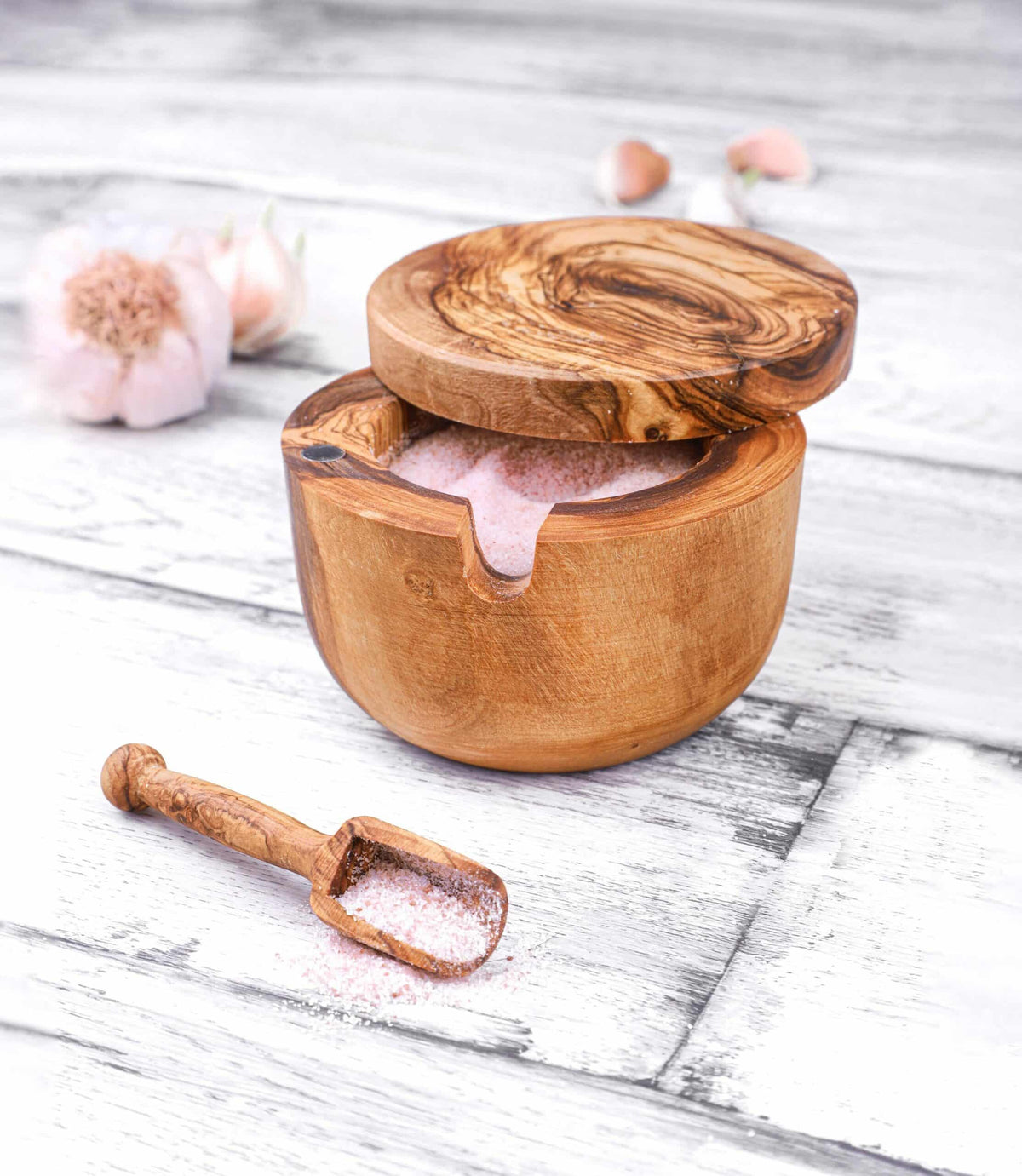 Wooden Salt Cellar with Wooden Spoon