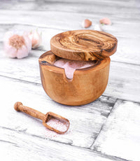 Wooden Salt Cellar with Wooden Spoon
