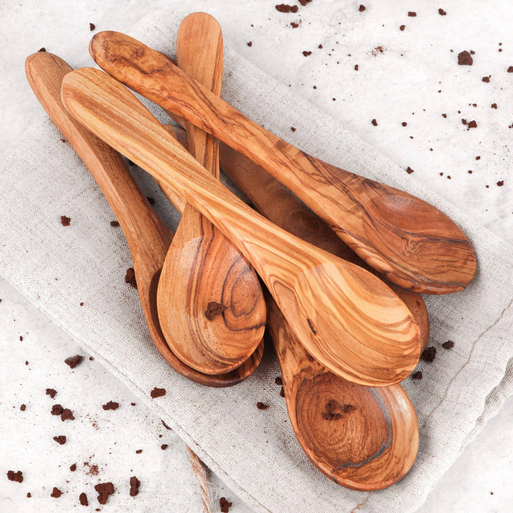 Set of Handmade Small Olive Wood Spoons – Natural Wooden Kitchen Utensils