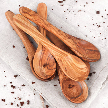 Set of Handmade Small Olive Wood Spoons – Natural Wooden Kitchen Utensils