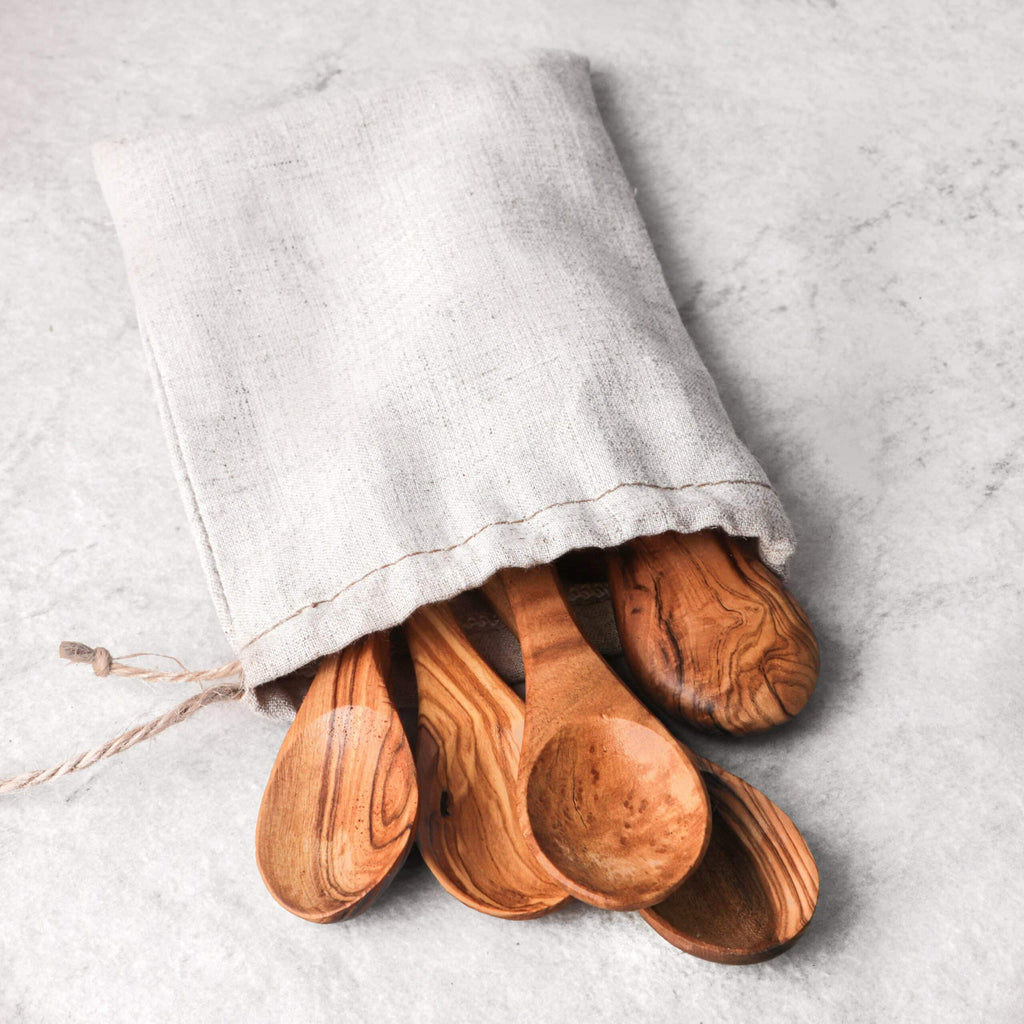 Set of Handmade Small Olive Wood Spoons – Natural Wooden Kitchen Utensils