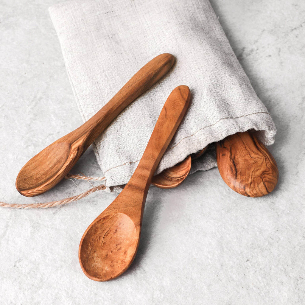Set of Handmade Small Olive Wood Spoons – Natural Wooden Kitchen Utensils