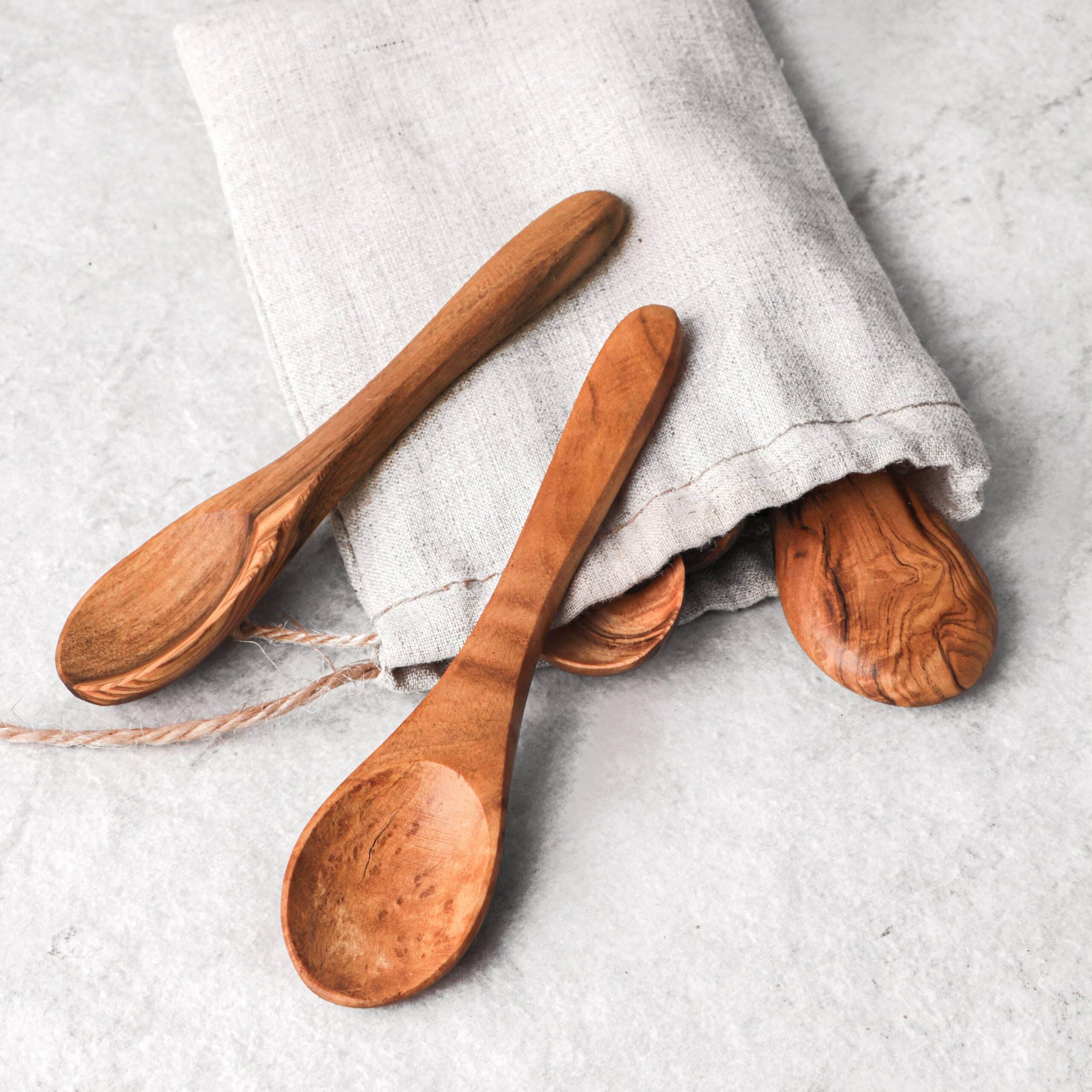 Set of Handmade Small Olive Wood Spoons – Natural Wooden Kitchen Utensils
