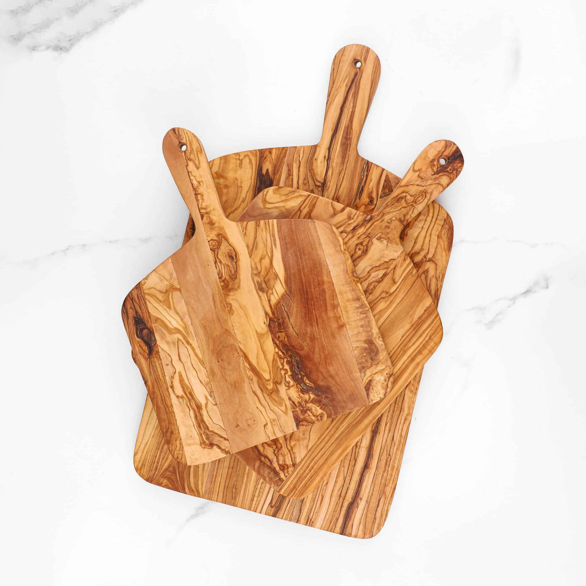 Set of 3 Olive Wood Cutting Boards with Handles