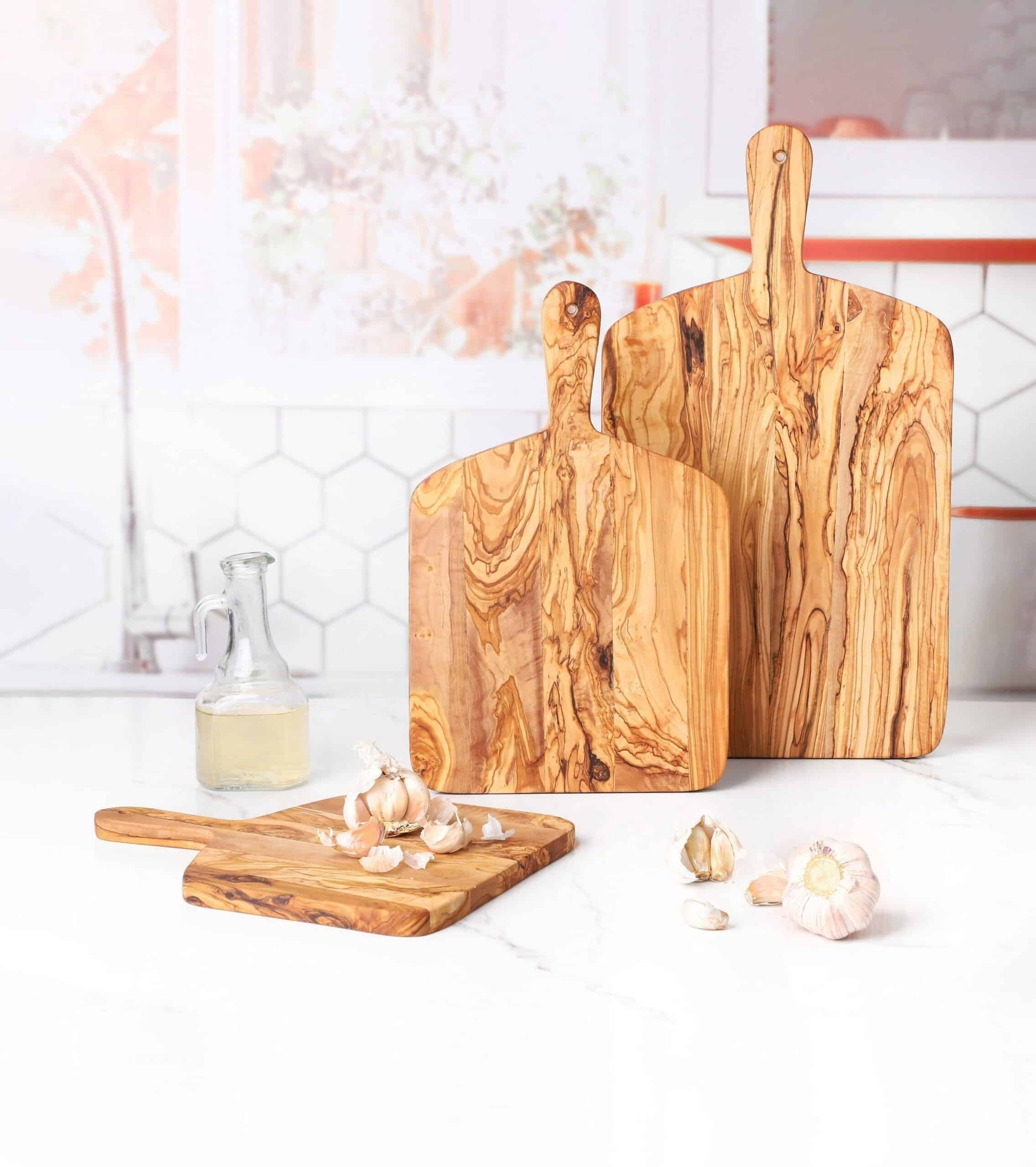 Set of 3 Olive Wood Cutting Boards with Handles