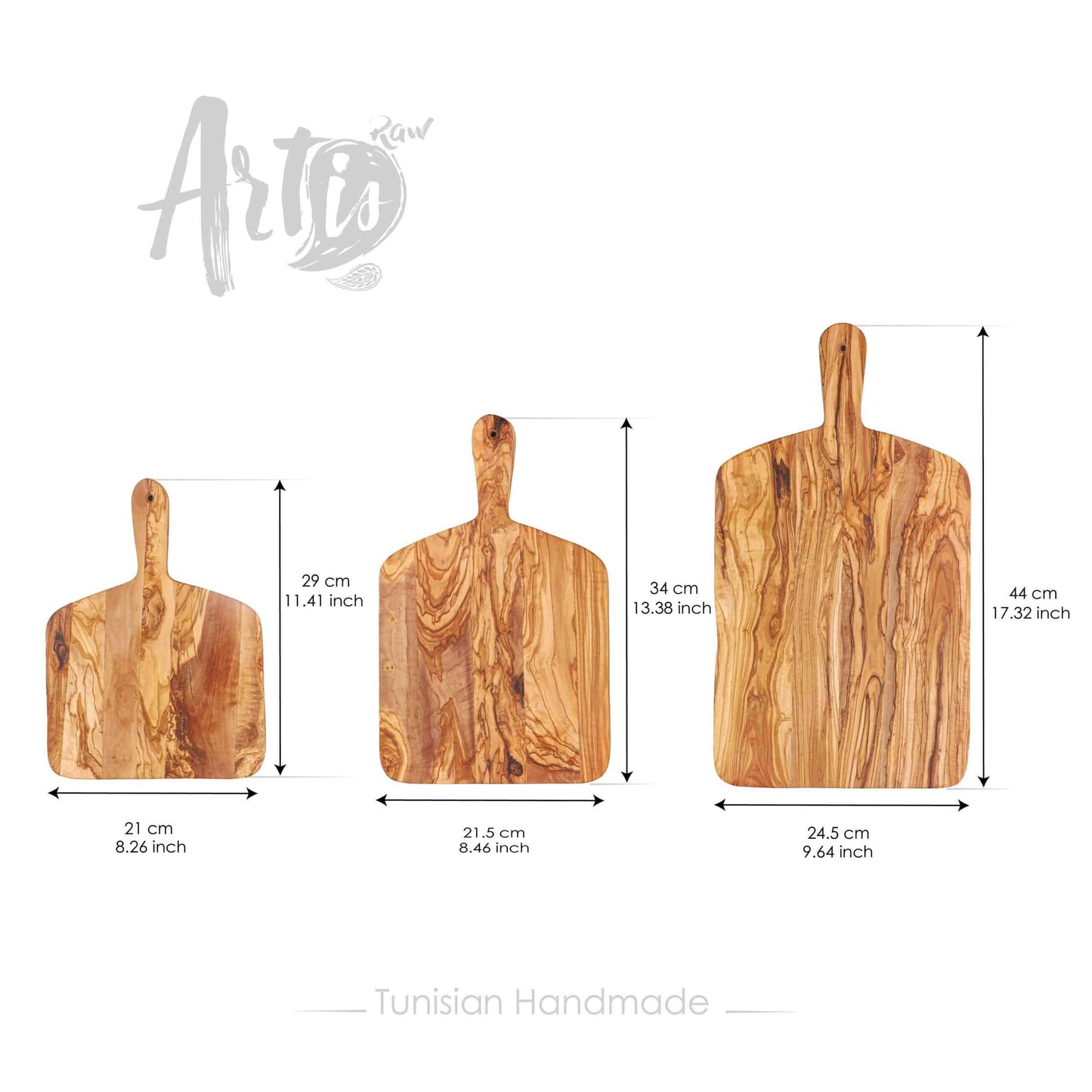 Set of 3 Olive Wood Cutting Boards with Handles