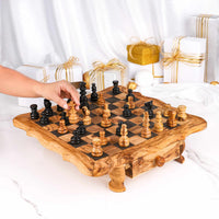 Fancy Olive Wood Chess Set with Storage and Pieces – Handcrafted Luxury Board Game