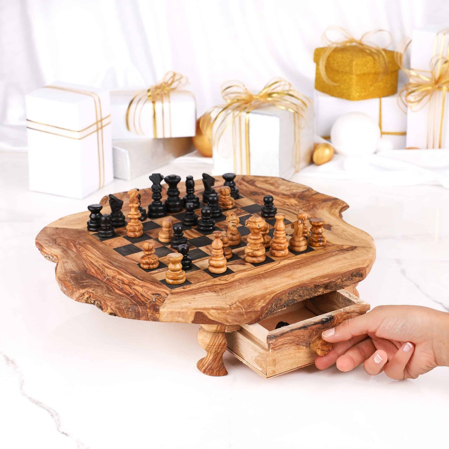 Custom Olive Wood Chess Set with Storage and Pieces – Handmade Luxury Board by Artisraw Tunisie