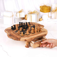 Custom Olive Wood Chess Set with Storage and Pieces – Handmade Luxury Board by Artisraw Tunisie