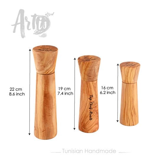Olive Wood Salt and Pepper Grinder Set – Handmade Wooden Mill Set