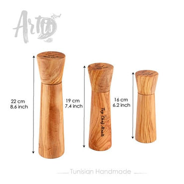 Olive Wood Salt and Pepper Grinder Set – Handmade Wooden Mill Set