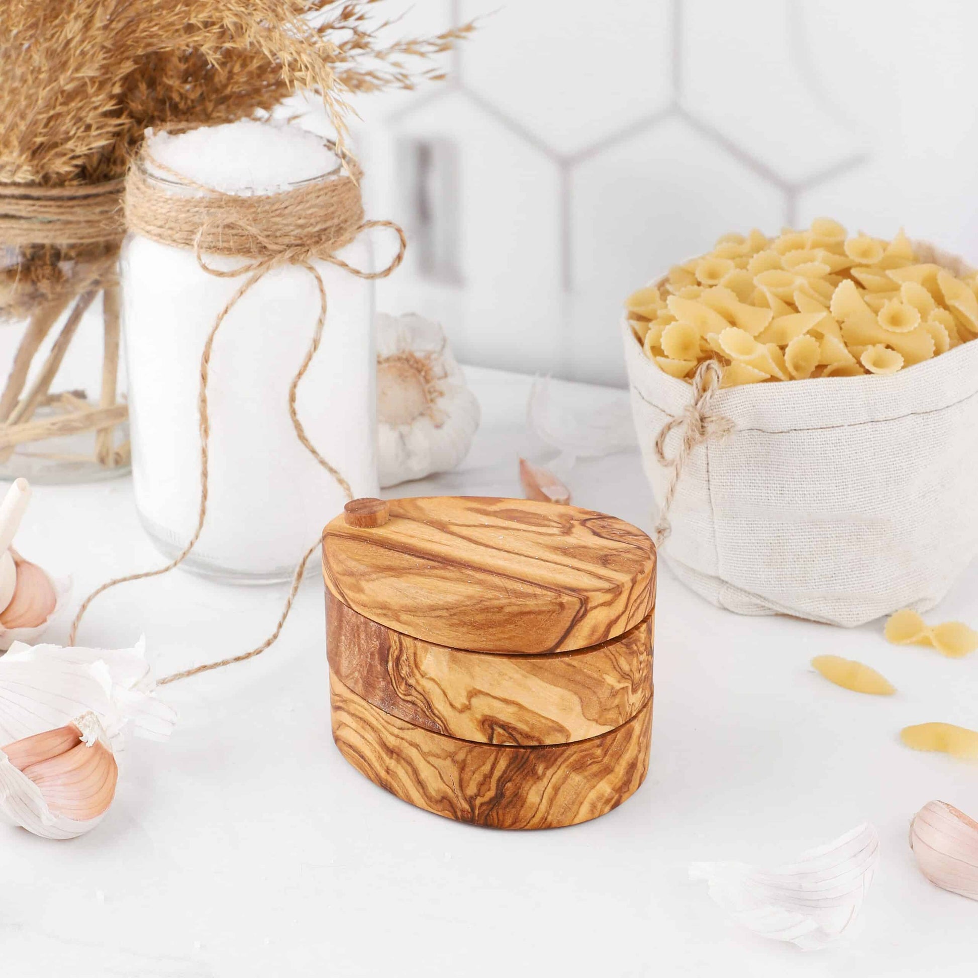 Olive Wood Salt Cellar with Lid