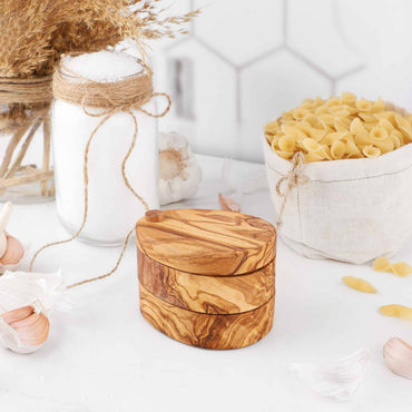 Olive Wood Salt Cellar with Lid