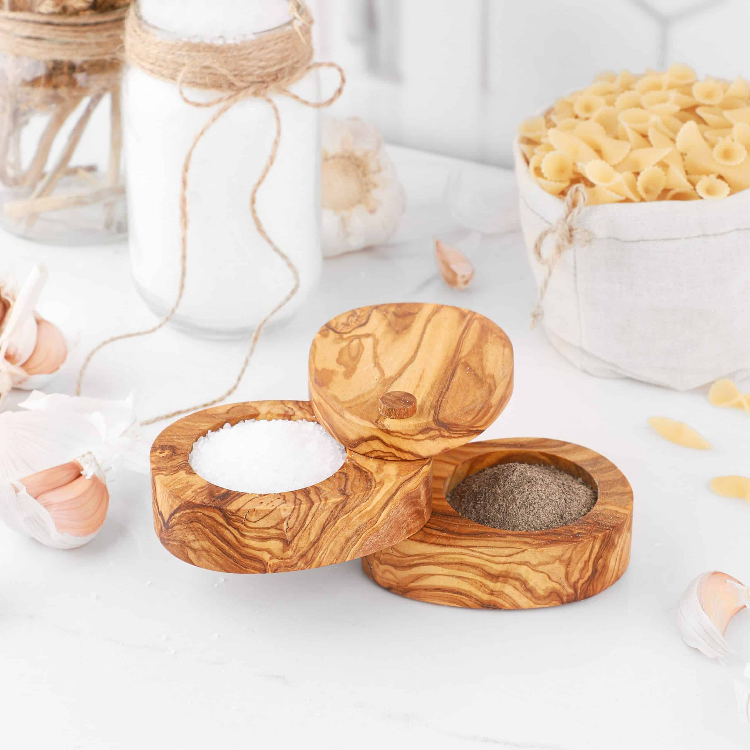 Olive Wood Salt Cellar with Lid